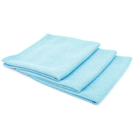 The Rag Company - Standard Waffle Weave Towels, Microfiber Detailing, Window/Glass and Drying, Wax & Polish, Lint-Free, Streak-Free, 370gsm, 16in x 16in, Light Blue (3-Pack)